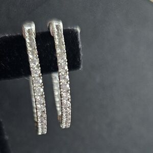 Sterling Silver Rhodium-plated CZ In and Out Hinged Hoop Earrings